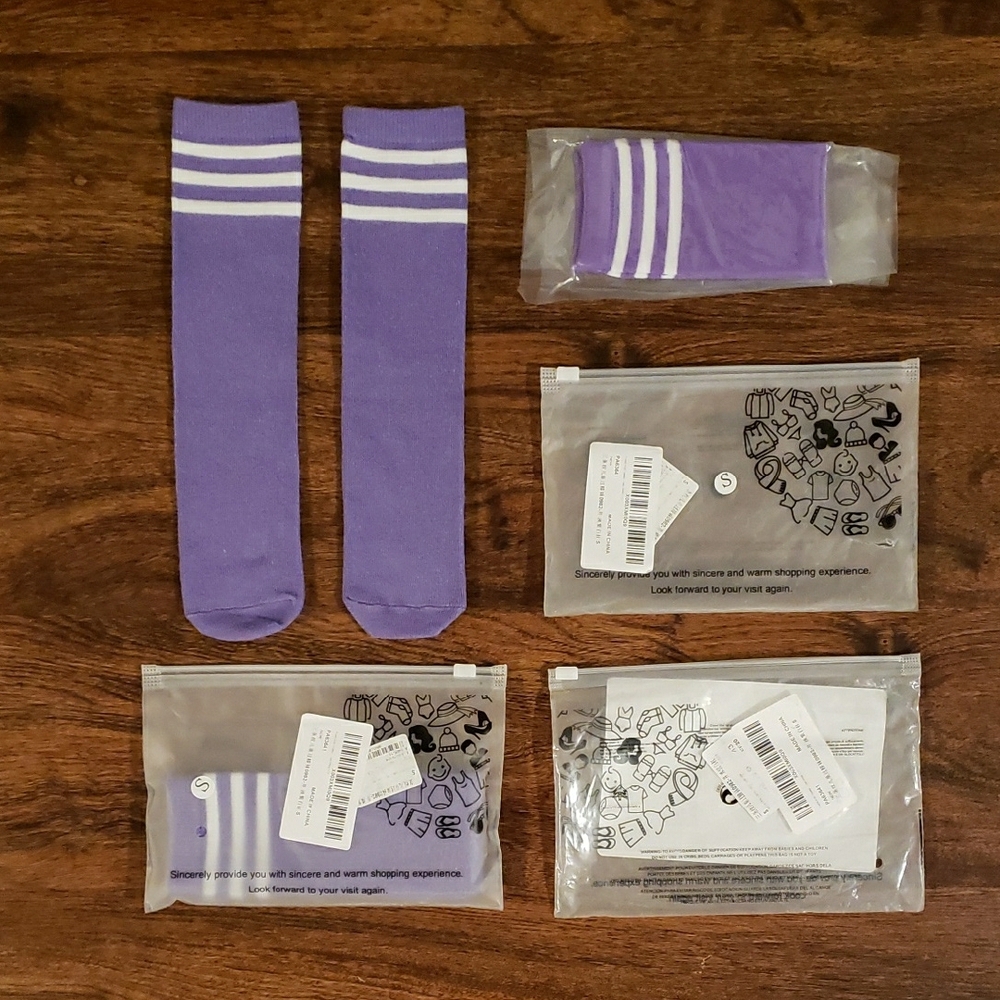 Purple and White Striped Athletic Socks 2-3T (3 Pair)